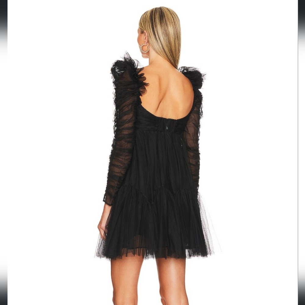 Zimmermann Long Sleeve Ruched Tulle Babydoll Minidress
